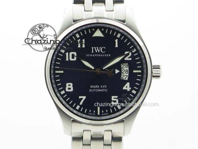 MIROTIME 0126 Pilot Chrono SS AZF 1:1 Best Edition Black Dial Orange Markers on Brown Leather Strap A EasyCare 7065